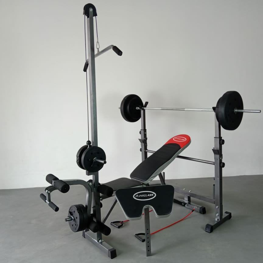 BENCH PRESS PLUS LAT PULL DOWN PLUS STICK DAN BEBAN 40 KG