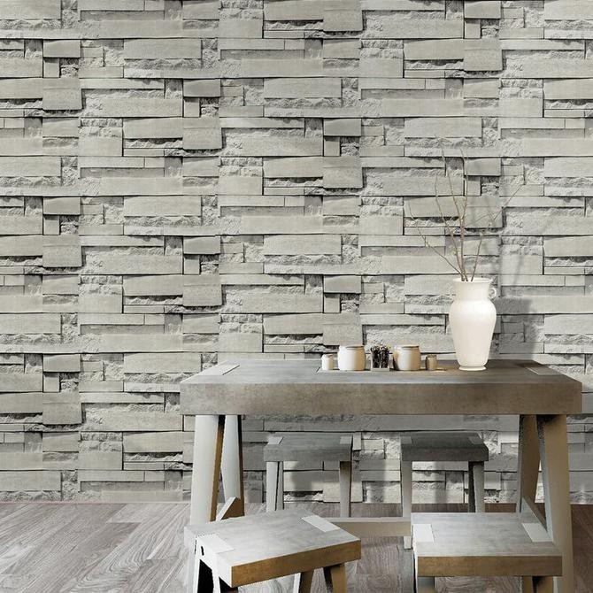 Wallpaper dinding Sticker dinding batu alam 3D