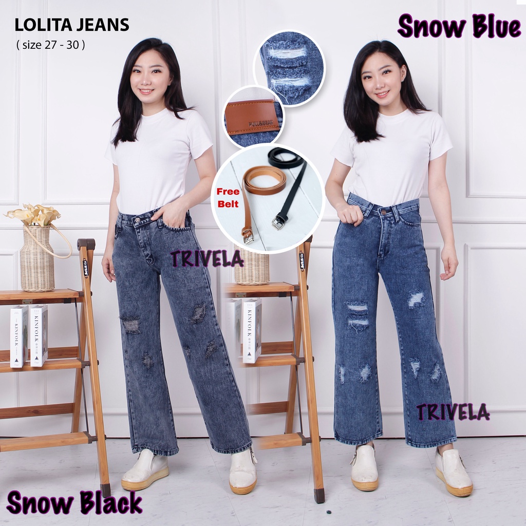 TRIVELA (FREE BELT) - Kulot Jeans Sobek Lapis Samanta / Kulot Jeans Ripped Lolita