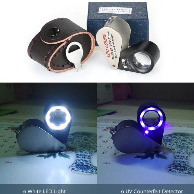 

Triplet 30x-21mm AB90 / LED Loupe / Lup Kaca Pembesar Lipat Perhiasan