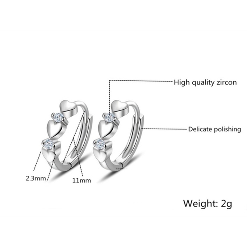 Fashion Indah S925 Zirkon Perak Sterling Hati Anting Bentuk Lingkaran Perhiasan