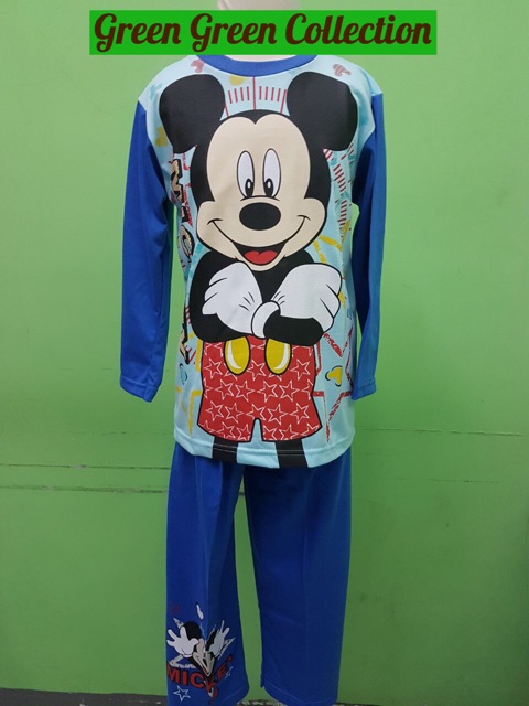 Piyama kaos/baju tidur anak mickey mouse biru