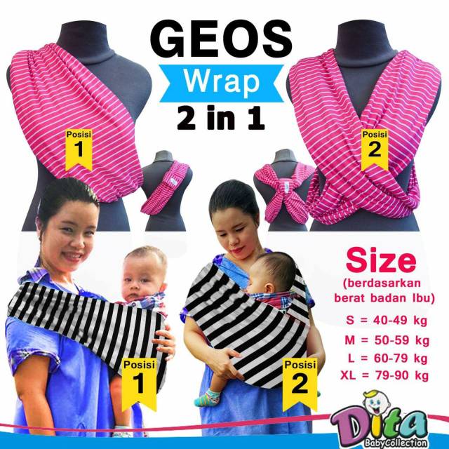 BISA TUKAR SIZE GEOS Wrap 2in1 Polos geos Kaos gendongan Wrap instan BABY WRAP SIMPEL GENDONGAN BAYI