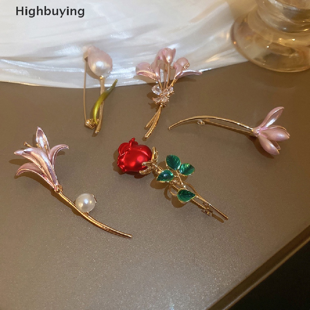 Hbid Bros Elegan Bentuk Bunga Tulip Merah Aksen Berlian Imitasi