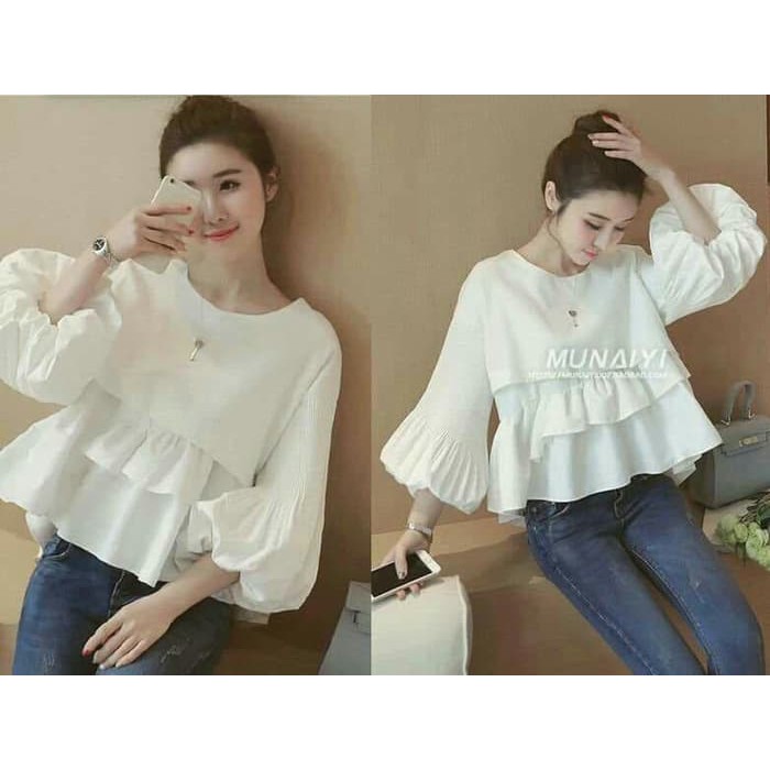 BIG SALE [WHITE MUNAYI SL] blouse wanita katun putih