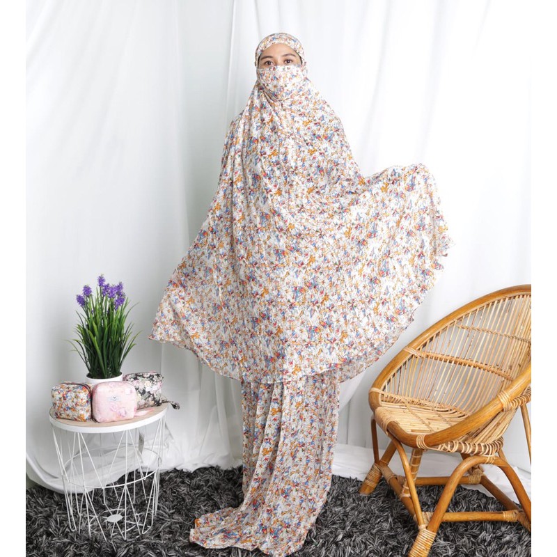 BEST SELLER •MUKENA TRAVEL SAKURA 2 IN 1 MOTIF BUNGA•