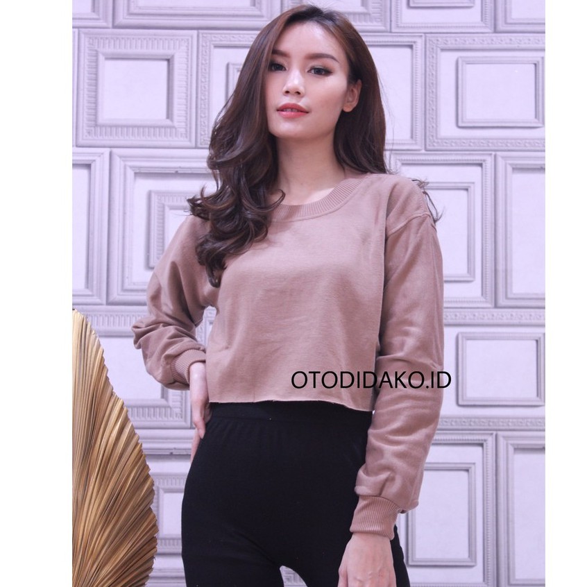 [BAYAR DITEMPAT] BASIC SWEATER CROP ALLSIZE & BIG SIZE-MOCCA