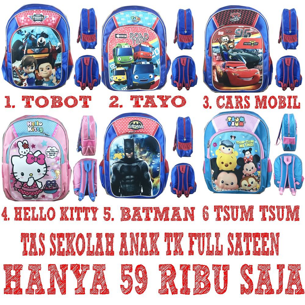 PALING MURAH FREE ONGKIR !!! Tas Ransel Sekolah Anak TK Full Sateen IMPORT