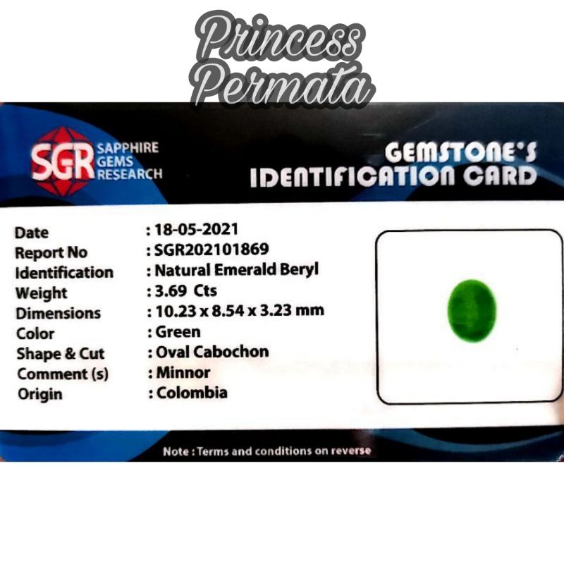 Batu Permata Natural Emerald Beryl Zamrud Colombia Beserta Memo SGR Lab