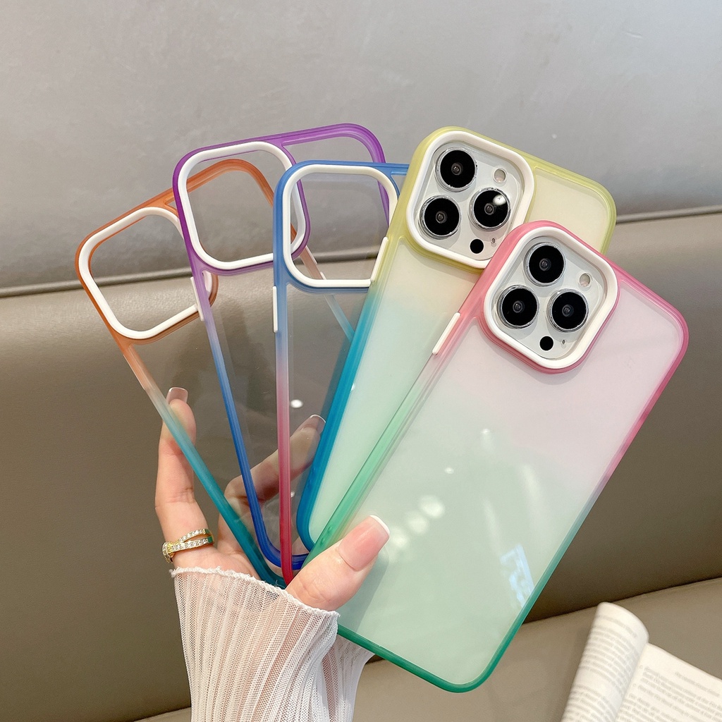 Hard case Transparan Warna Gradasi Pelangi Untuk iPhone 13 Pro Max 12 11 Pro Max