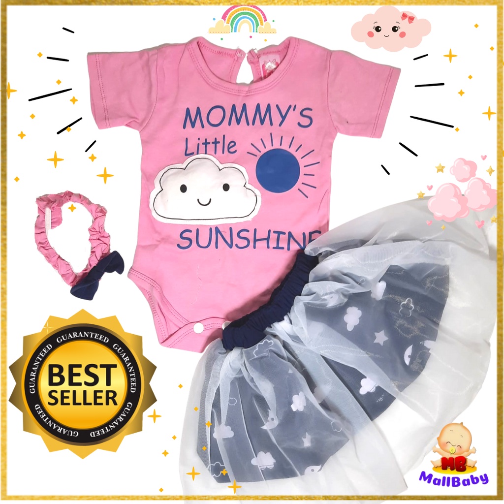 Baju Bayi Perempuan Set Jumper Bayi Rok Bandana Mommy Sunshine