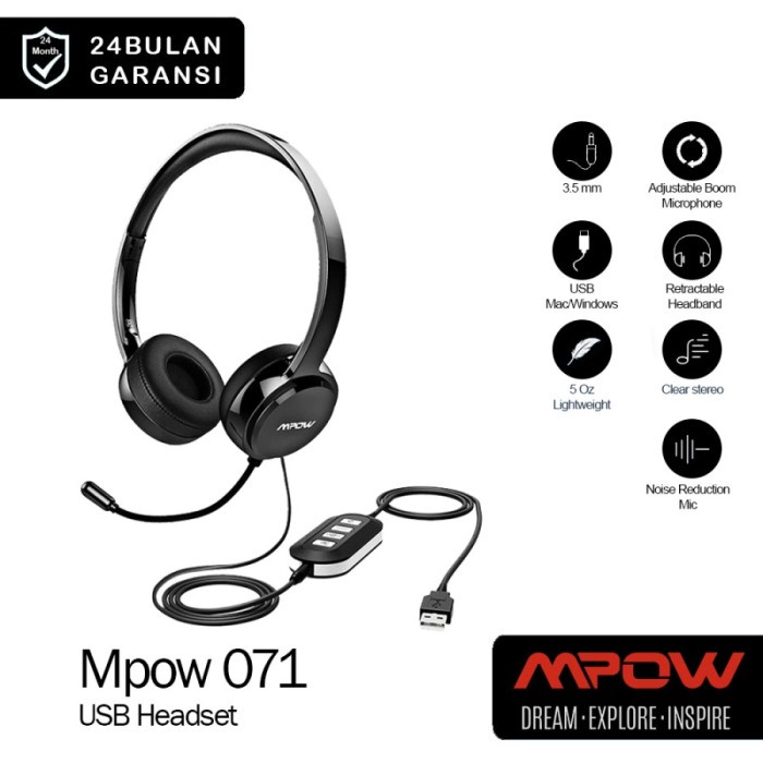 Headset / Headphone Mpow 071 Usb - Noise Cancelling Mic / Microphone