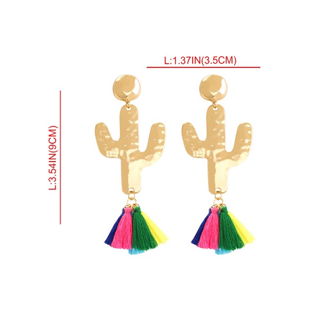 LRC Anting Tusuk Fashion Gold Alloy Cactus Tassel Earrings F69520