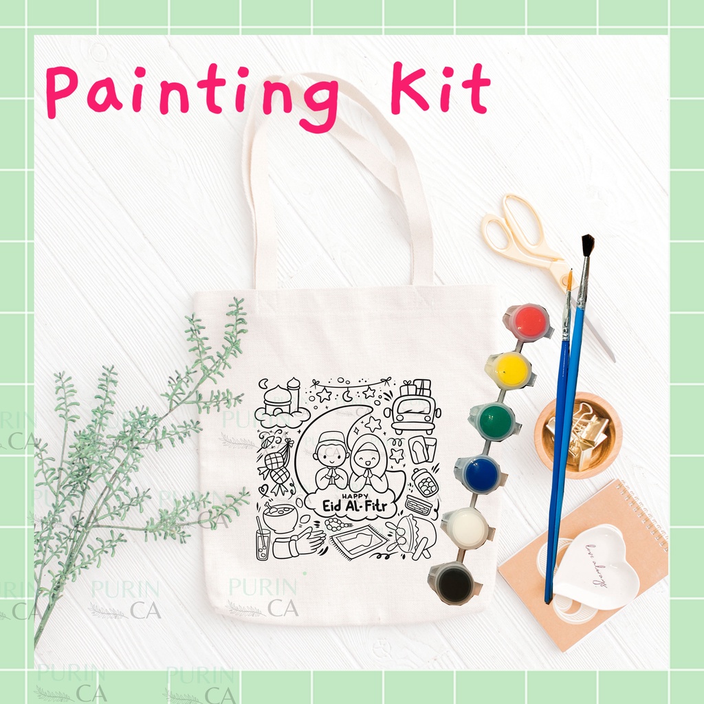 Painting Kit Coloring Kids Bag Motif LEBARAN IDUL FITRI EID MUBARAK / Kado Anak / Goodie Bag