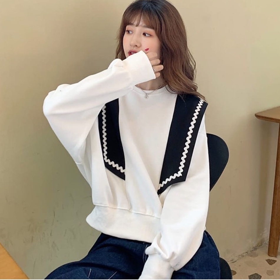 SASAMI TOP SWEATER CREWNECK OVERSIZE WANITA - SWEATSHIRT SWEATER WANITA