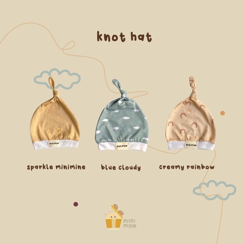 Minimine - Knot Hat Print / topi bayi motif lucu / kupluk bayi new born / topi bayi baru lahir