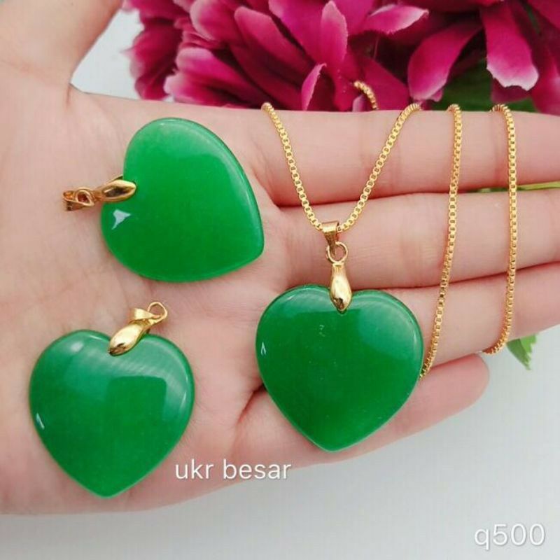 kalung giok hati asli lapis emas