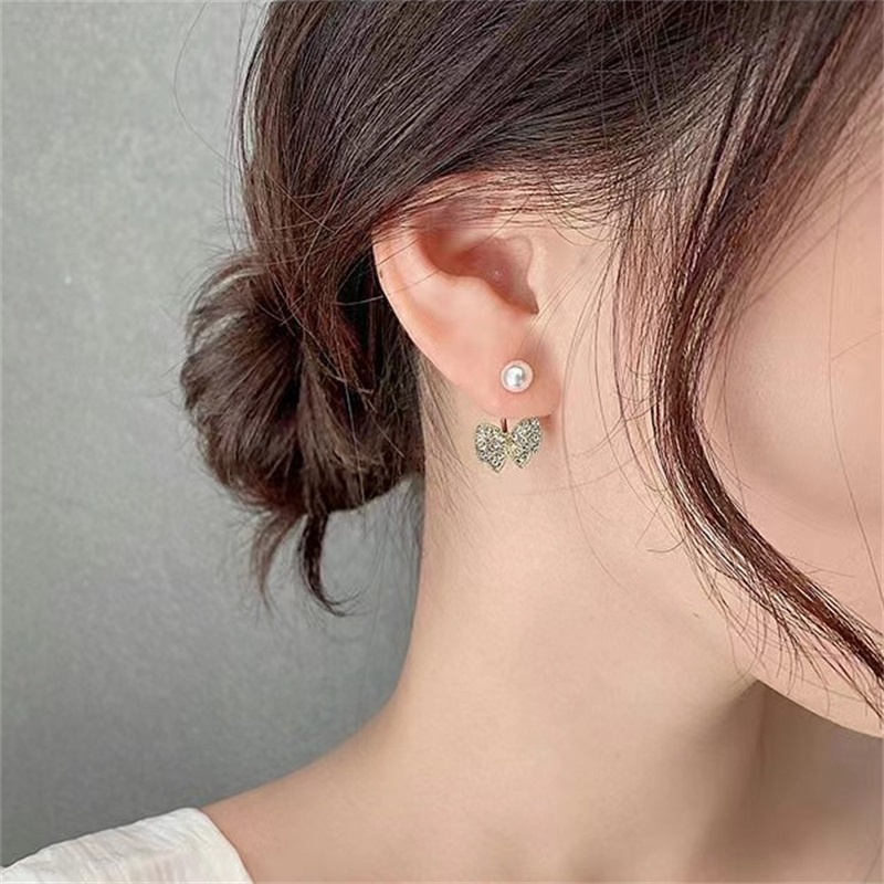 Anting Tusuk Silver s925 Desain Pita Hias Mutiara Berlian Imitasi Gaya Korea
