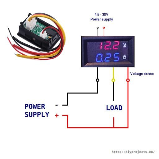 Voltmeter Volt Meter Ampere Meter Digital 2 Kabel 100 v 10 A Merah Biru