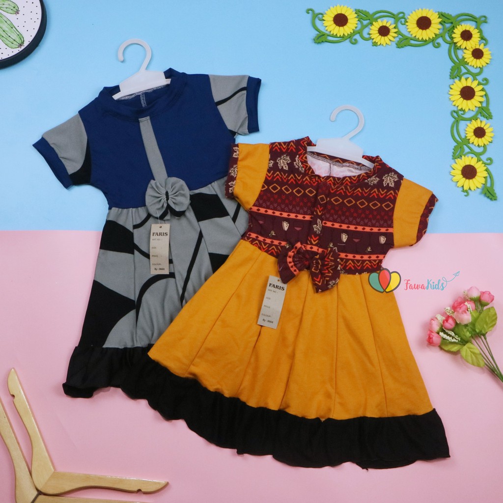 Dress Keisha uk 1-2 Tahun / Dres Lengan Anak Perempuan Baju Balita Gaun Pesta FashionKids Adem Murah