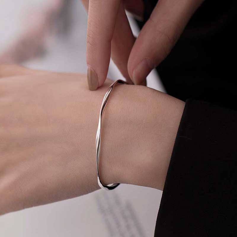 XiaoboACC Korean Fashion Glossy Twisted Silver Bracelet