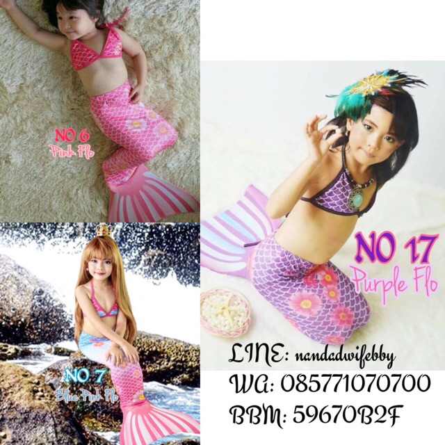 Motif Flower Kostum Duyung Mermaid Anak 2-13th