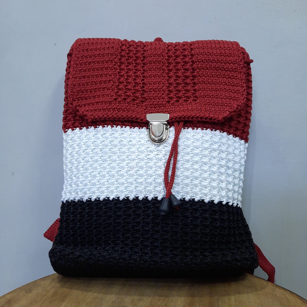Tas Ransel Rajut Blaster - SenjabyAtsa-Merah hitam