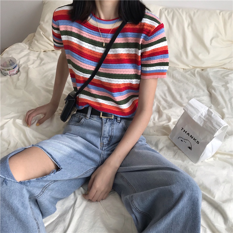 NEW KOREAN PREMIUM RIPPED LOOSE SOBEK BIRU CELANA JEANS WANITA