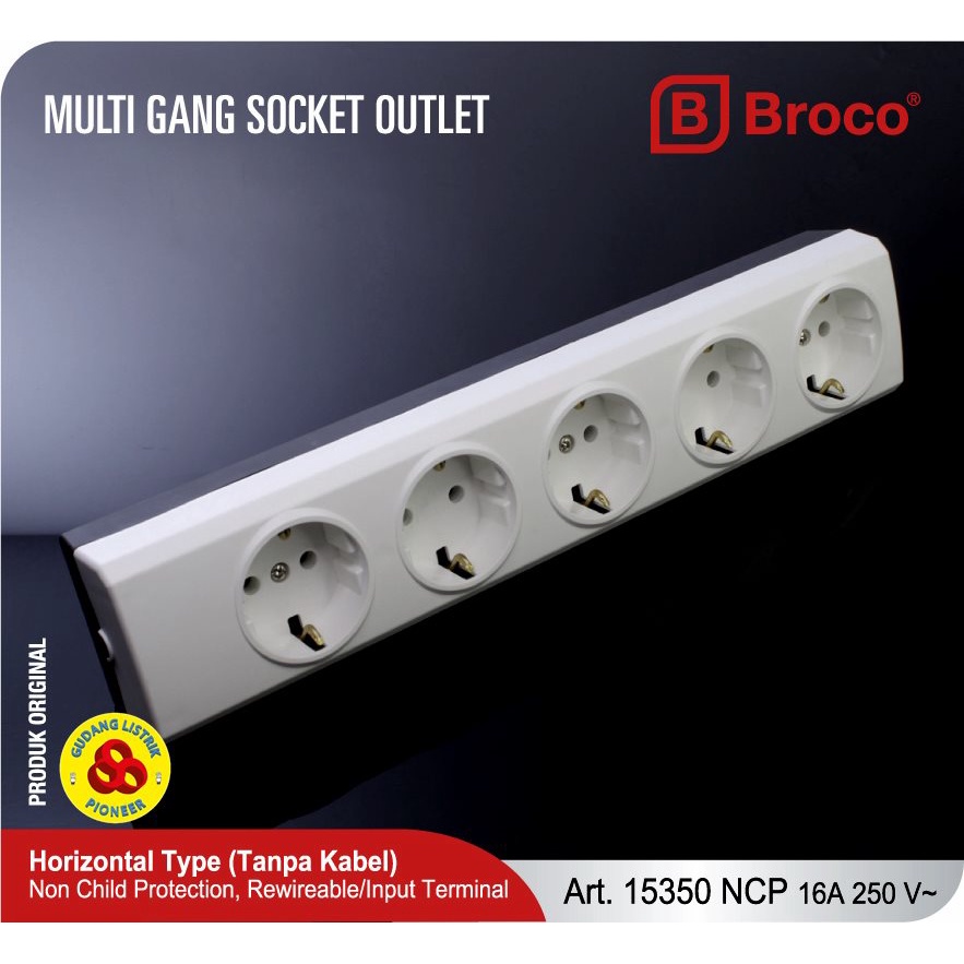 Broco Stop Kontak 5 Lubang 15350 Non CP Socket Terminal 5 Lbg