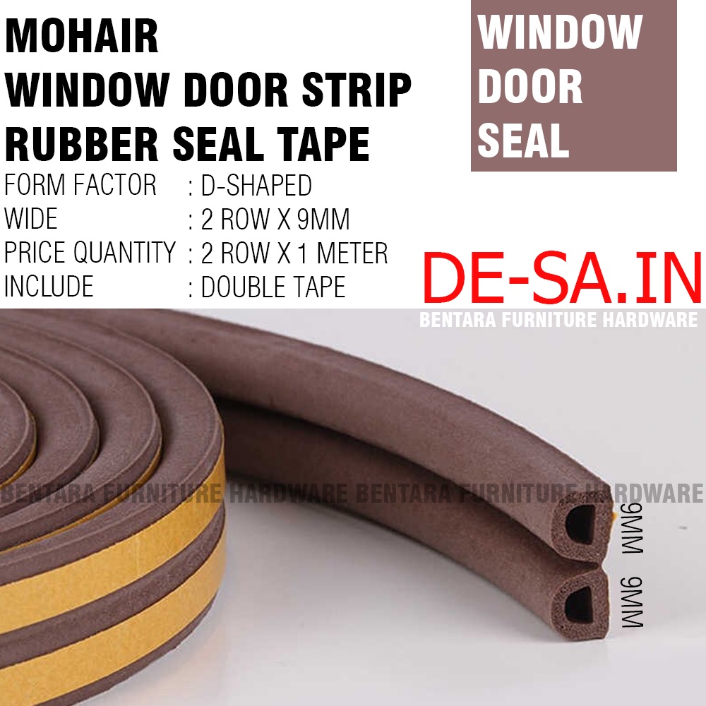 Premium 5 METER TIPE-D Moher Window Door Seal Strip COKLAT BROWN Mohair Karet Double Self Adhesive