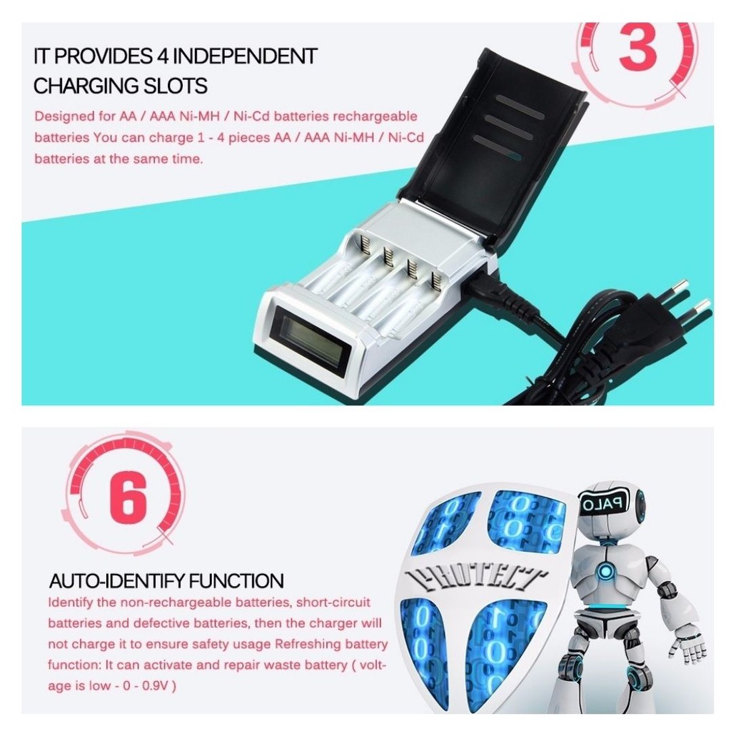 Smart Charger Baterai 4 Slot LCD Display For AA AAA NiMh NiCd C905W 111107