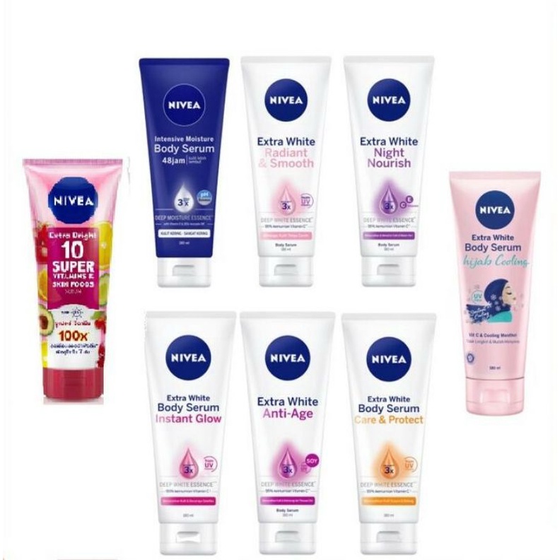 NIVEA Body Serum Extra White | Night | Repair Care Protect | Radiant | Glow | Hijab 180ml NIVEA Extr