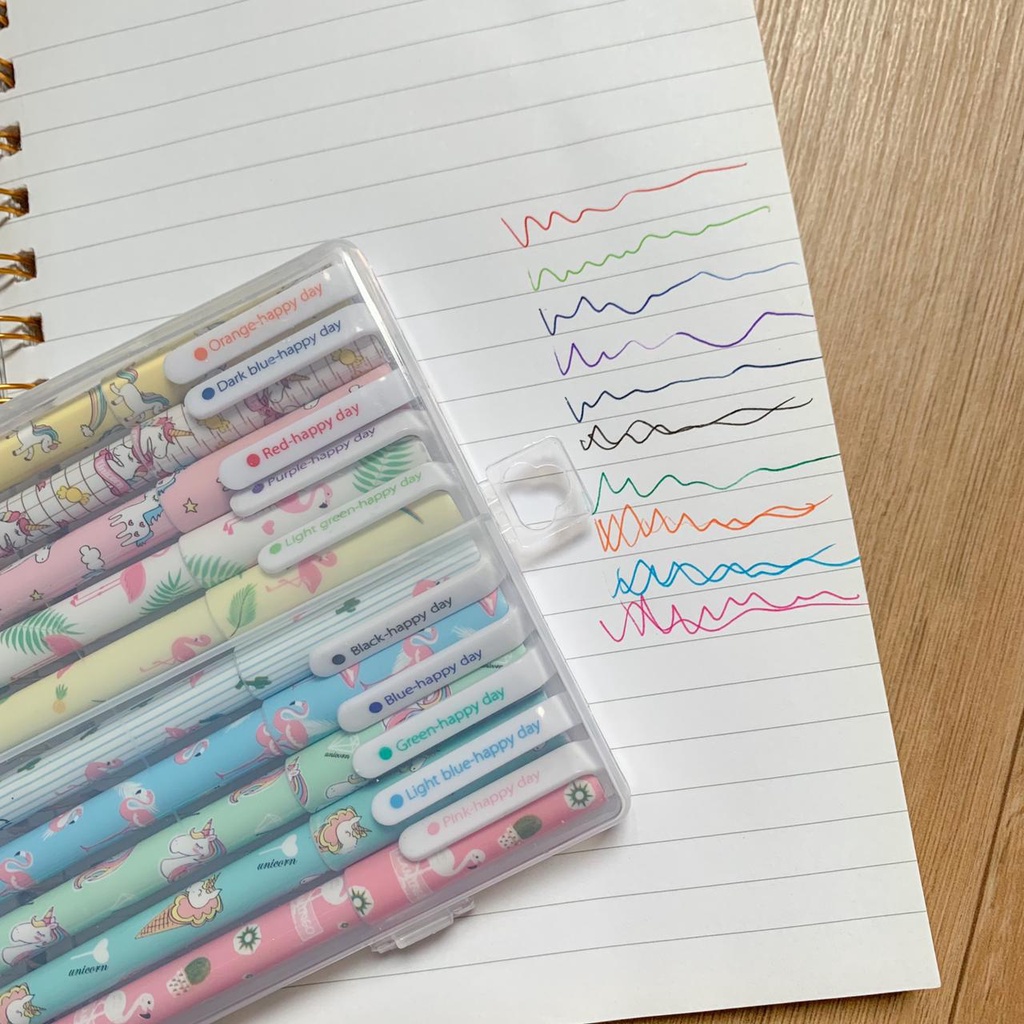 PAKET 10 PULPEN GEL TINTA WARNA WARNI MARBLE FLAMINGO UNICORN MODERN UNIK BOLPEN LUCU PENA UNIK-3