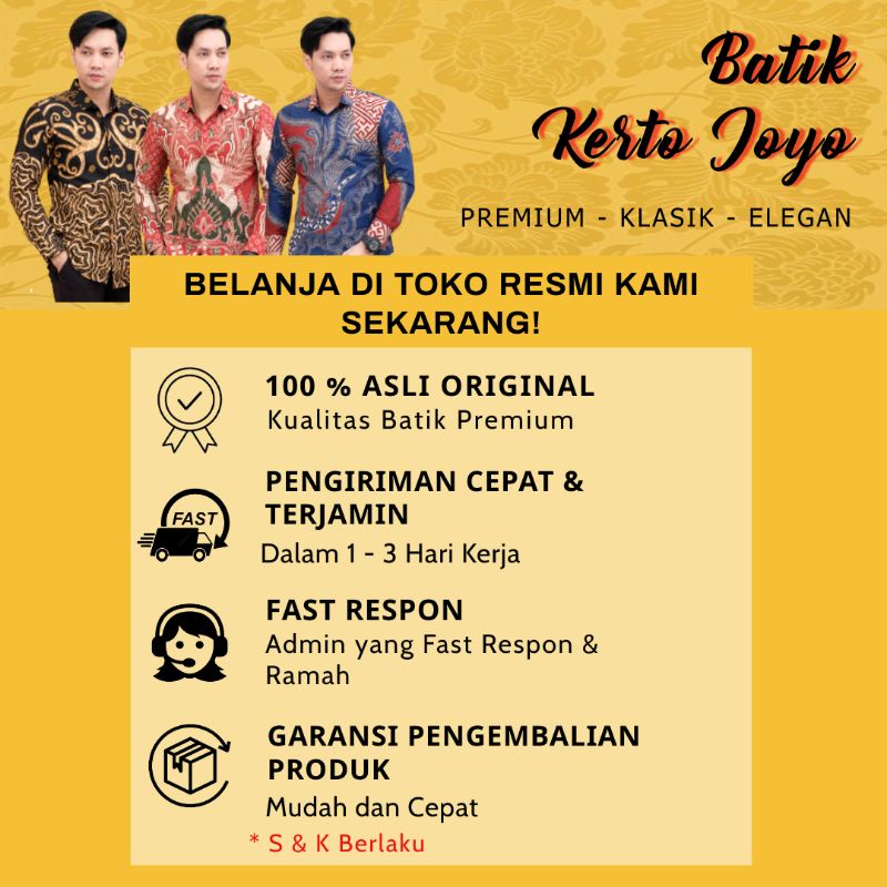 Batik Pria Lengan Panjang Slim Fit Keris Modern Premium Baju Kemeja Atasan Batik Cowok Prabuseno AHY Pekalongan Solo Kerto Joyo KJ 001-8