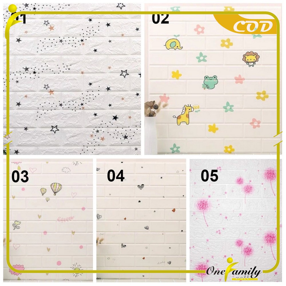 ONE-C55-58 WallSticker Kayu Wallpaper Dinding 3D Wall Sticker Foam Batu Bata Walpaper Dinding Murah-Batu Bata Motif