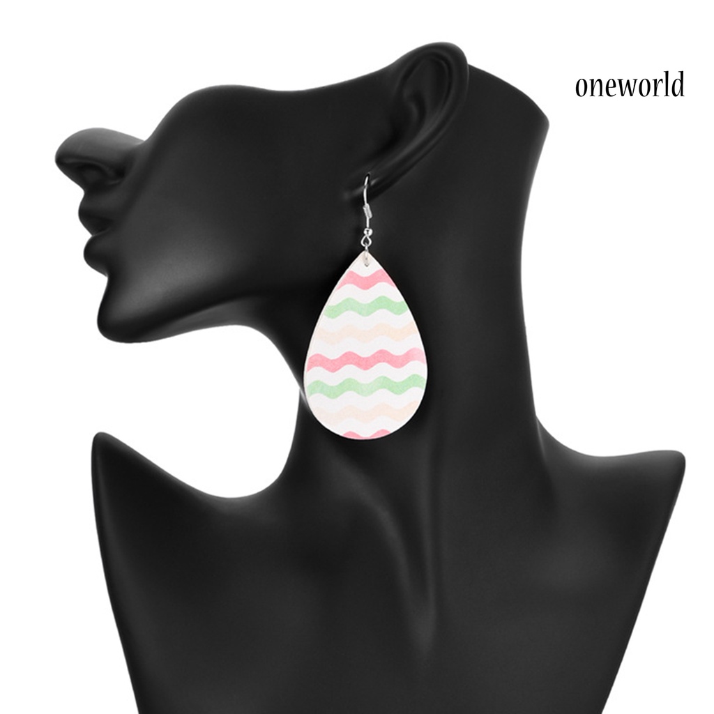 OW# Fashion Women Faux Leather Metal Water Drop Shape Earrings Gift Eardrops Dangler