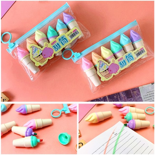 STABILO MINI 6 IN 1 WARNA WARNI SERBAGUNA / STABILO SET BENTUK ES KRIM LUCU / STABILO SET UNTUK SEKOLAH DAN KANTOR