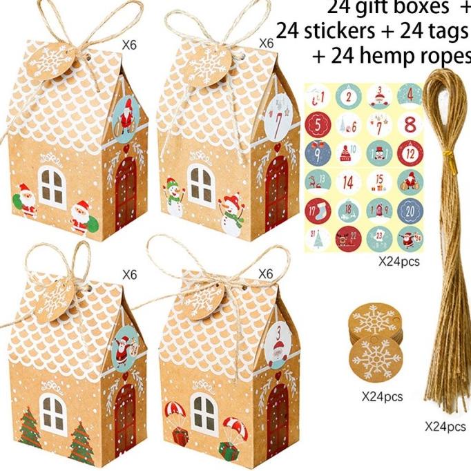 

24PCS KRAFT PAPER HOUSE SHAPE GIFT BAGS CHRISTMAS CANDY BOX DGFXG6563