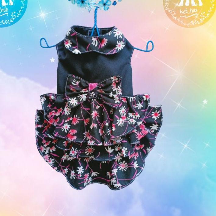 ⭐Serbu produk❗❗ Baju Kucing Dan Anjing Betina Kecil Dress Mini Pom Angora Persia Motif Bunga ✦✧