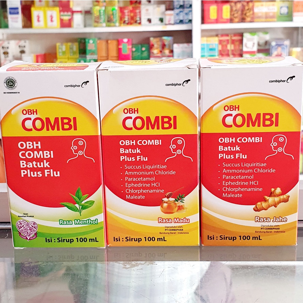 OBH Combi Batuk Plus Flu 100ml botol rasa Menthol, Jahe / Madu