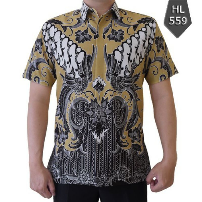 Kemeja Batik Lengan Pendek Nuansa Kuning kunyit
