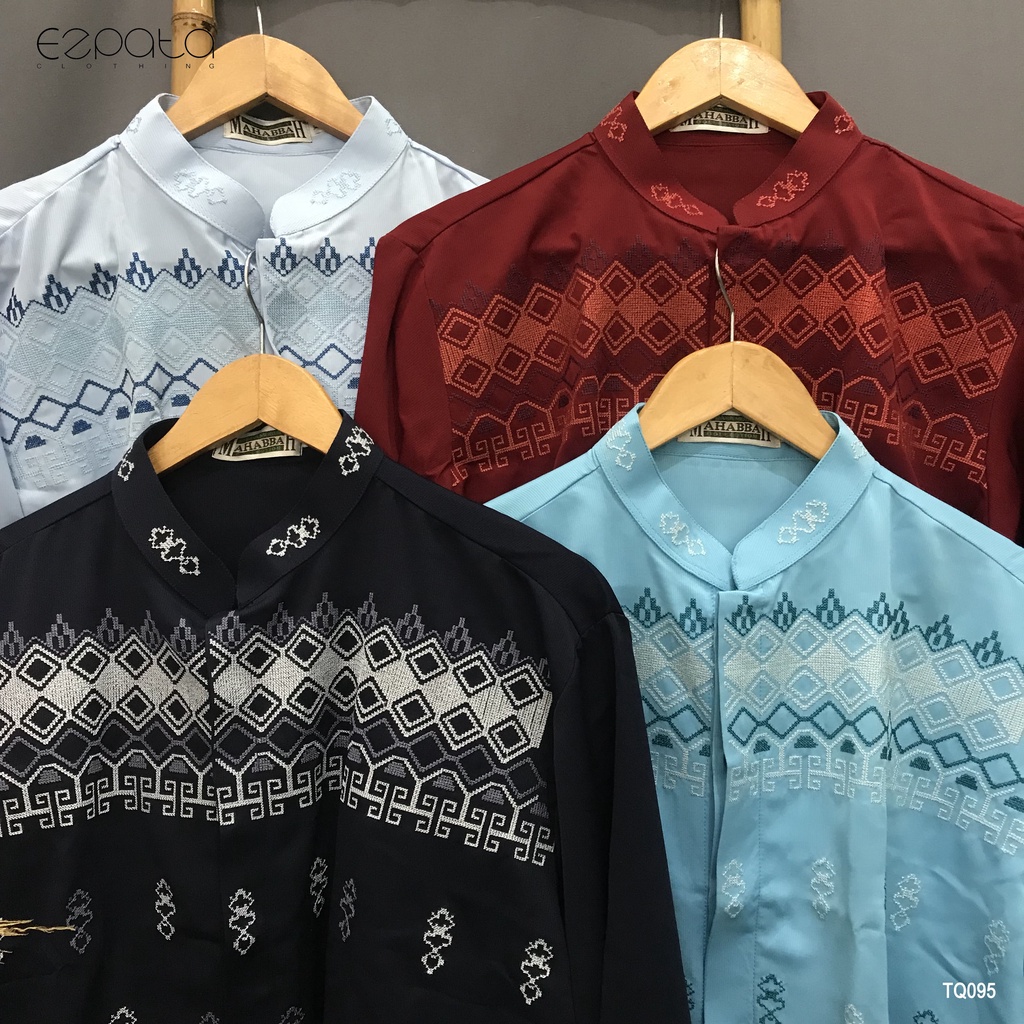 Baju Muslim Taqwa Koko Mahabbah Pria Dewasa Lengan Panjang Ukuran L dan XL Bahan Katun Adem Motif Bordir