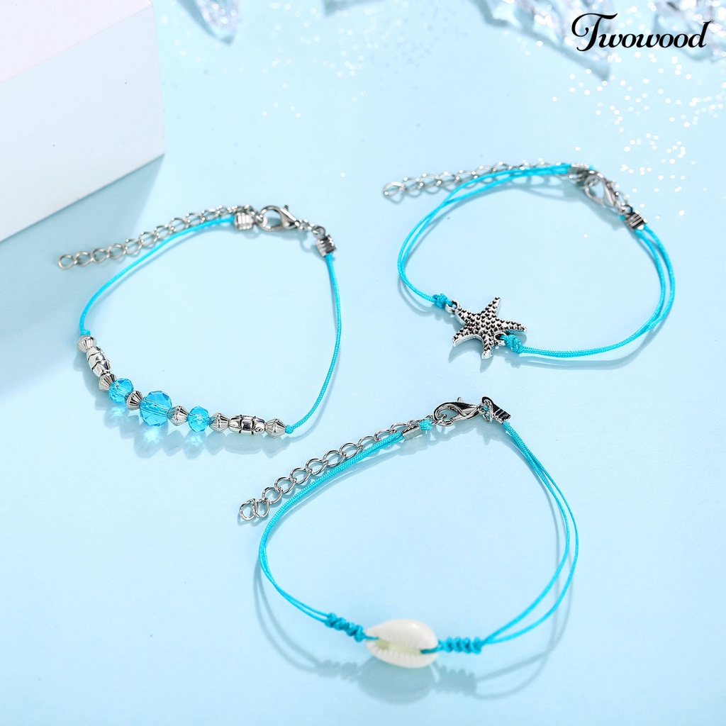 2pcs / 3pcs Gelang Kaki Multilayer Desain Bintang Laut Dan Kerang Gaya Retro Untuk Wanita