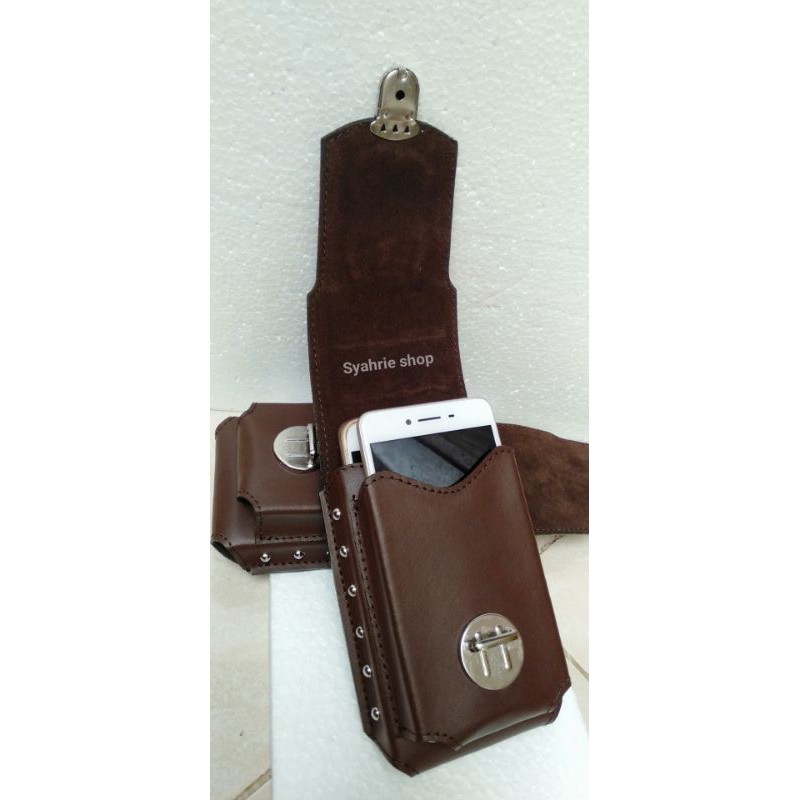 dompet hp pinggang kulit sarung hp kulit asli 6,7&quot; harley bulat