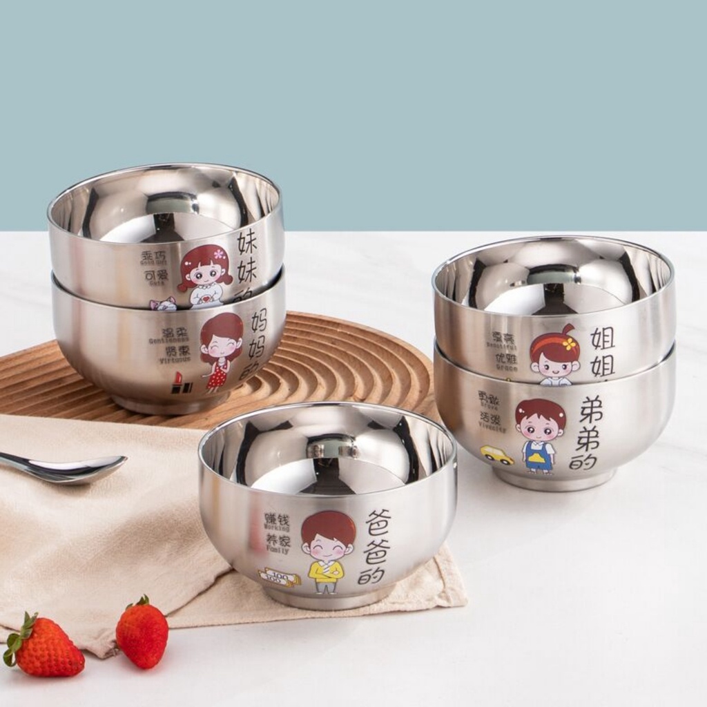 Mangkok keluarga stainles 304 Platinum tebal lengkap dengan tutup kedap udara