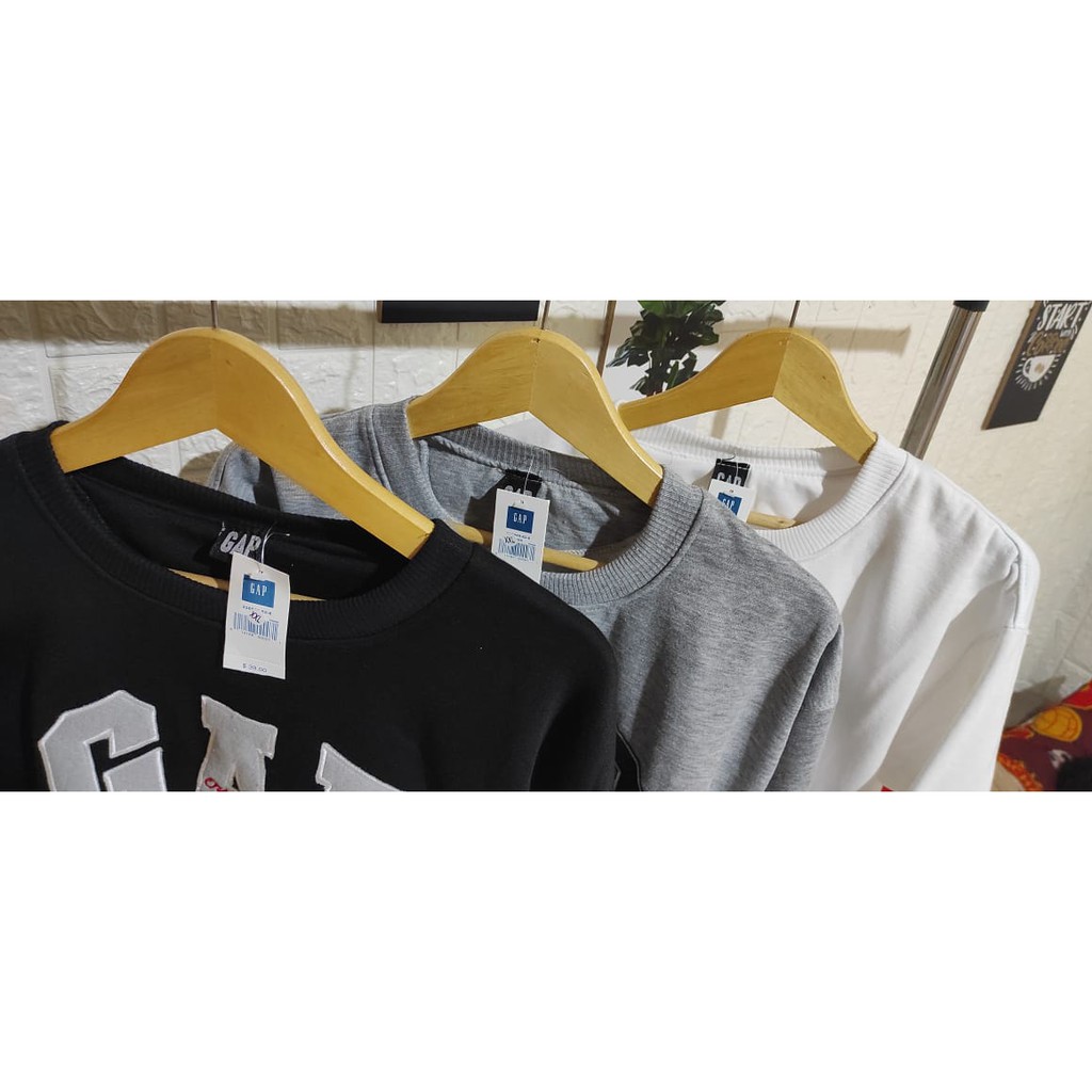 Sweatshirt GAP Model Crewneck Teks Bordir Premum Quality Full Tag Label untuk Pria dan Wanita