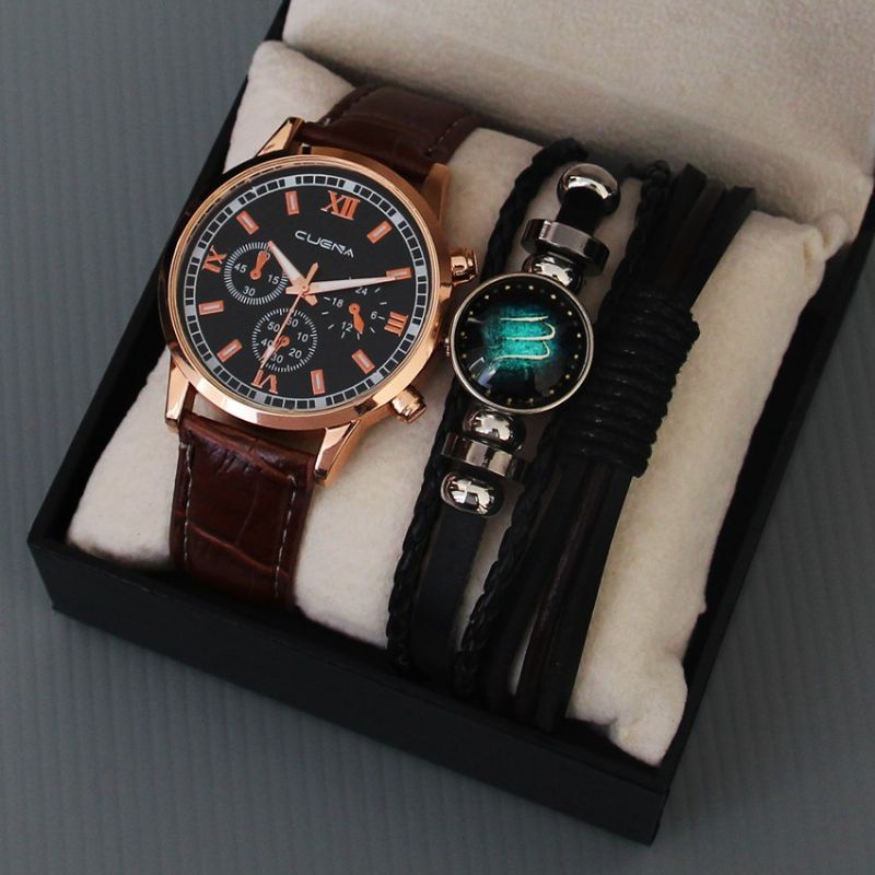 Jam Tangan Pria Gelang Set Box ( FREE 1pcs Gelang random ) - Jam Tangan Pria GNV9007SIL