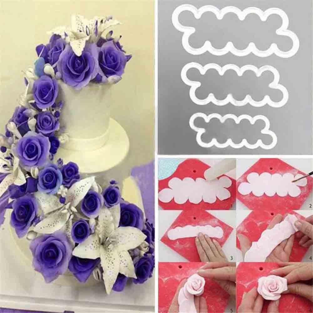 Preva 3PCS Cetakan Kue Bunga Mawar DIY Fondant Sugarcraft Baking Mold