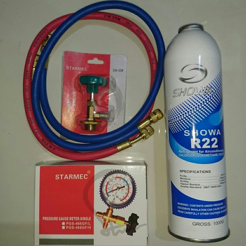 PAKET FREON R22 AC  | FREON KALENG 1kg - SELANG FREON (manifold) R22 - CAN TAP (kran freon) - MANIFO