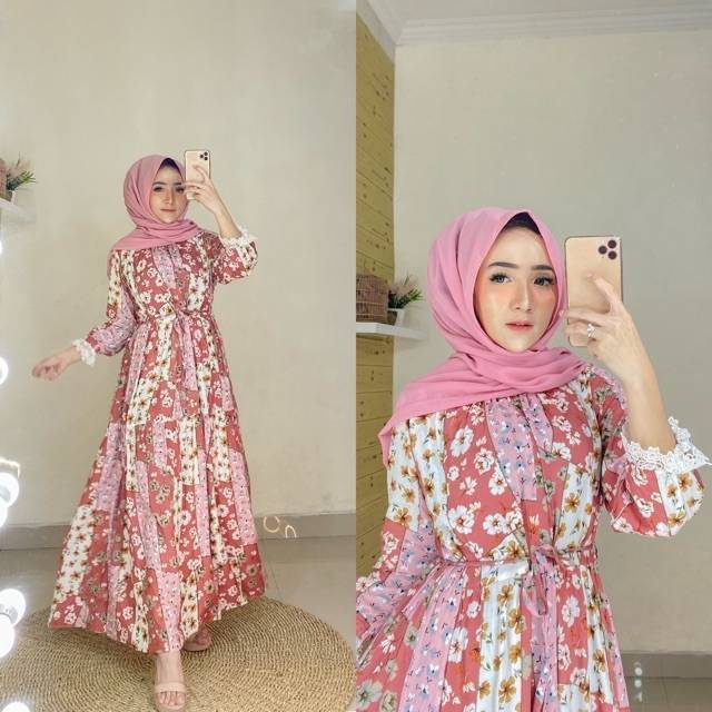 Flower Lace Maxi / Maxi dress bunga / gamis bunga / dress import Bangkok/ dress outer Zara Nagita
